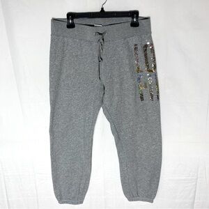 PINK Victoria's Secret Grey Sweatpants Joggers With Metallic Sequin Letters M
